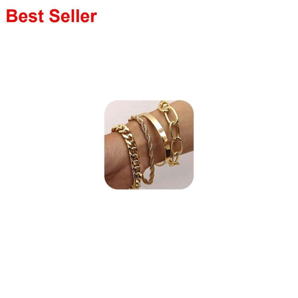 Adjustable Alloy Beaded Chain Bracelets Set of 4 for Women